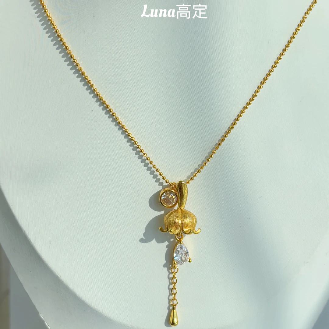 铜合金合成锆石吊坠 Luna定制0541古法款水滴吊坠高级质感项链
