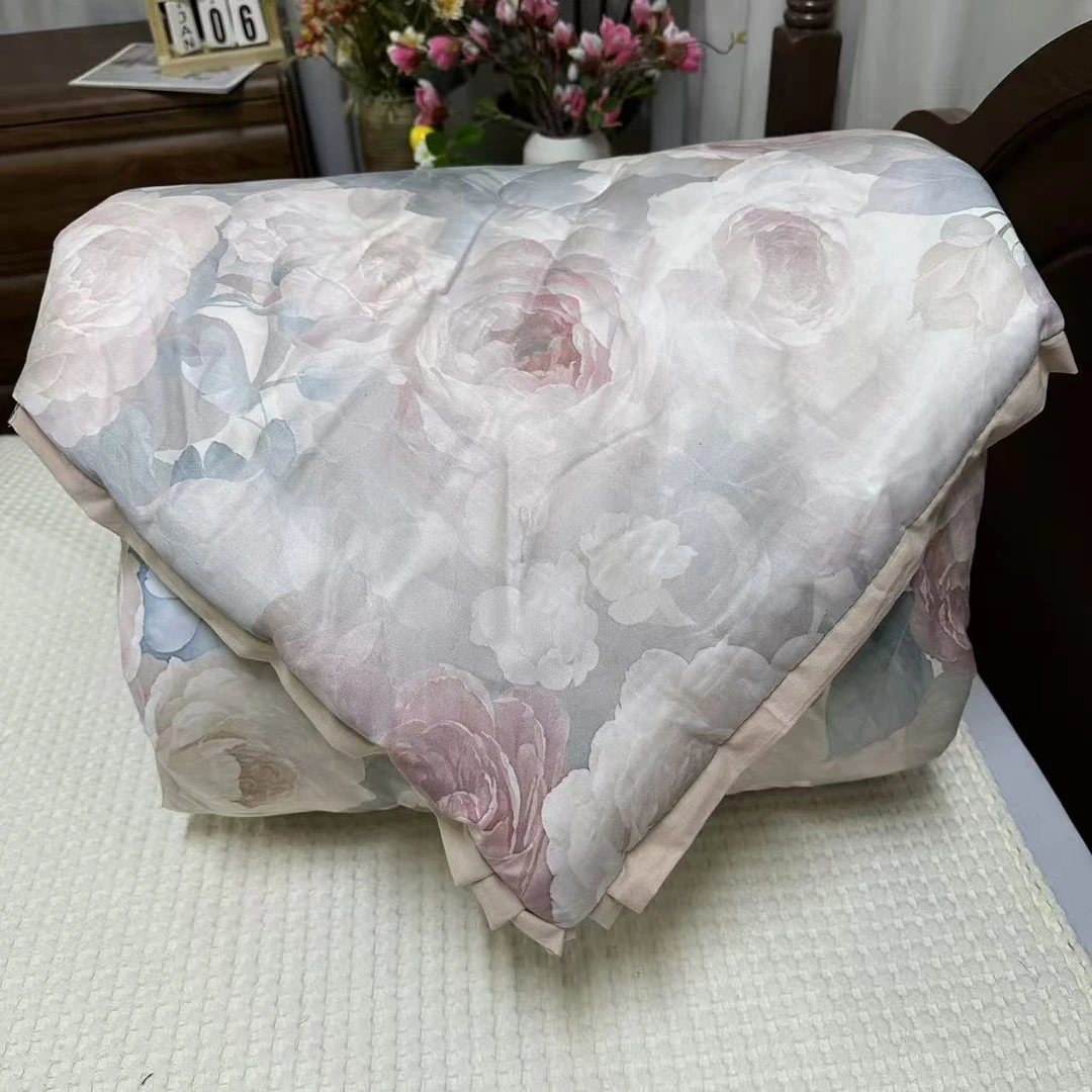 【木耳边】柔缦花叙-浅粉色顶奢四季被2.0*2.3米（5.3斤左右）