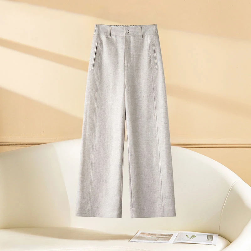天丝亚麻阔腿裤女2025新款小个子显瘦九分裤夏季薄款直筒休闲裤子