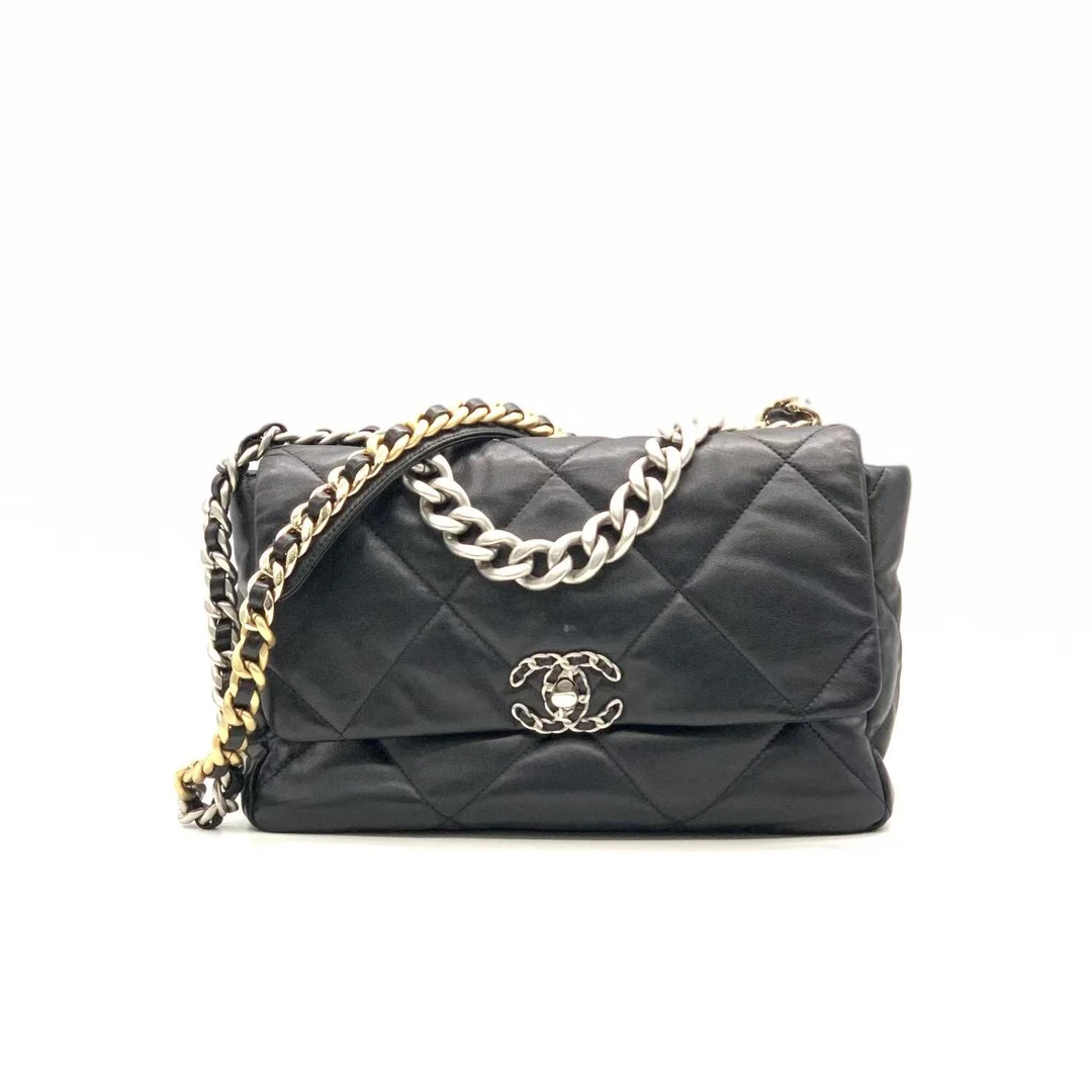 99新 Chanel/香奈儿 【安则专属】黑银中号19bag链条包/芯片