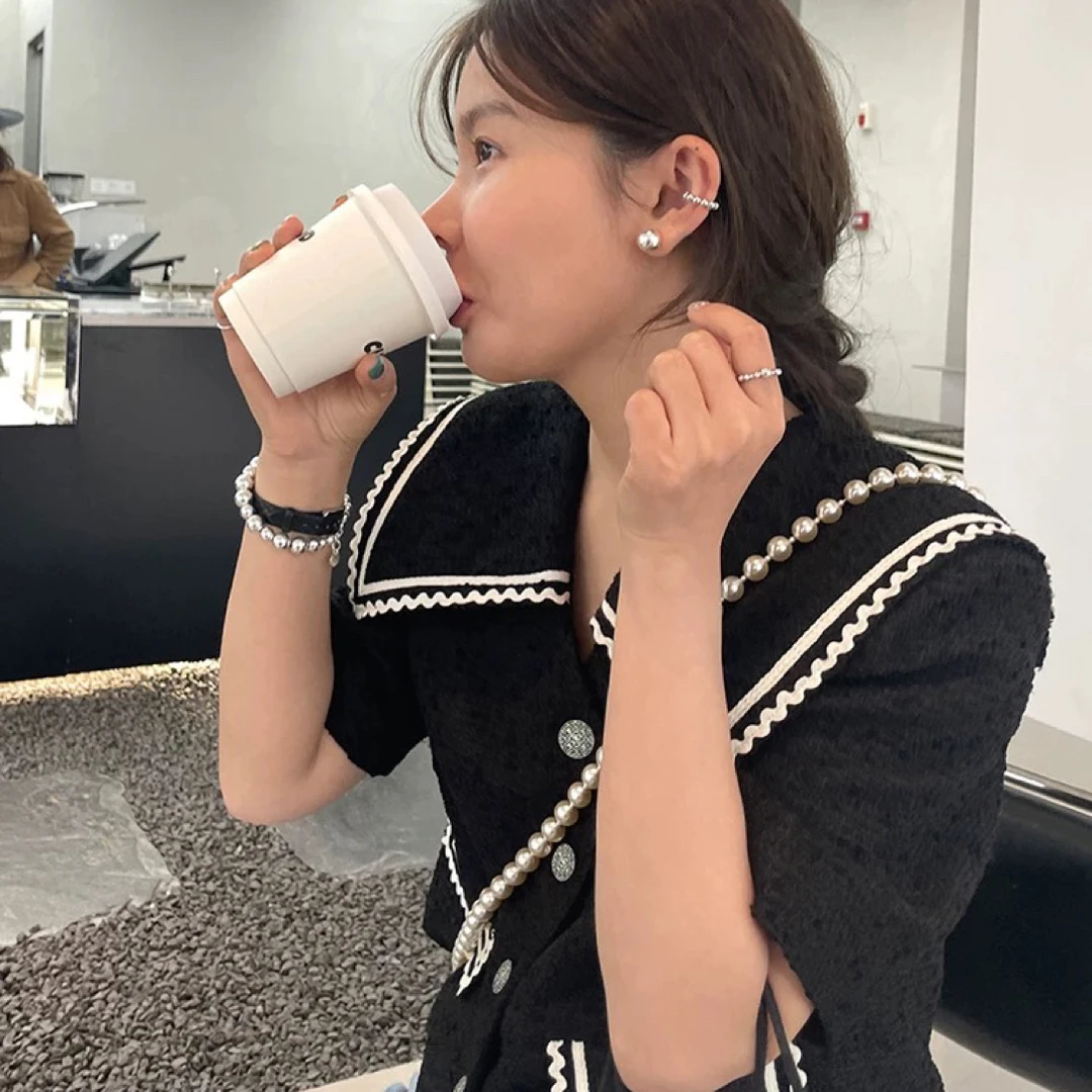 8838#Pie海军领撞色小香风外套