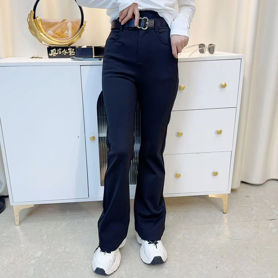 【二婷衣橱】25年春季新款纯色显瘦微喇裤设计师款百搭休闲裤2286