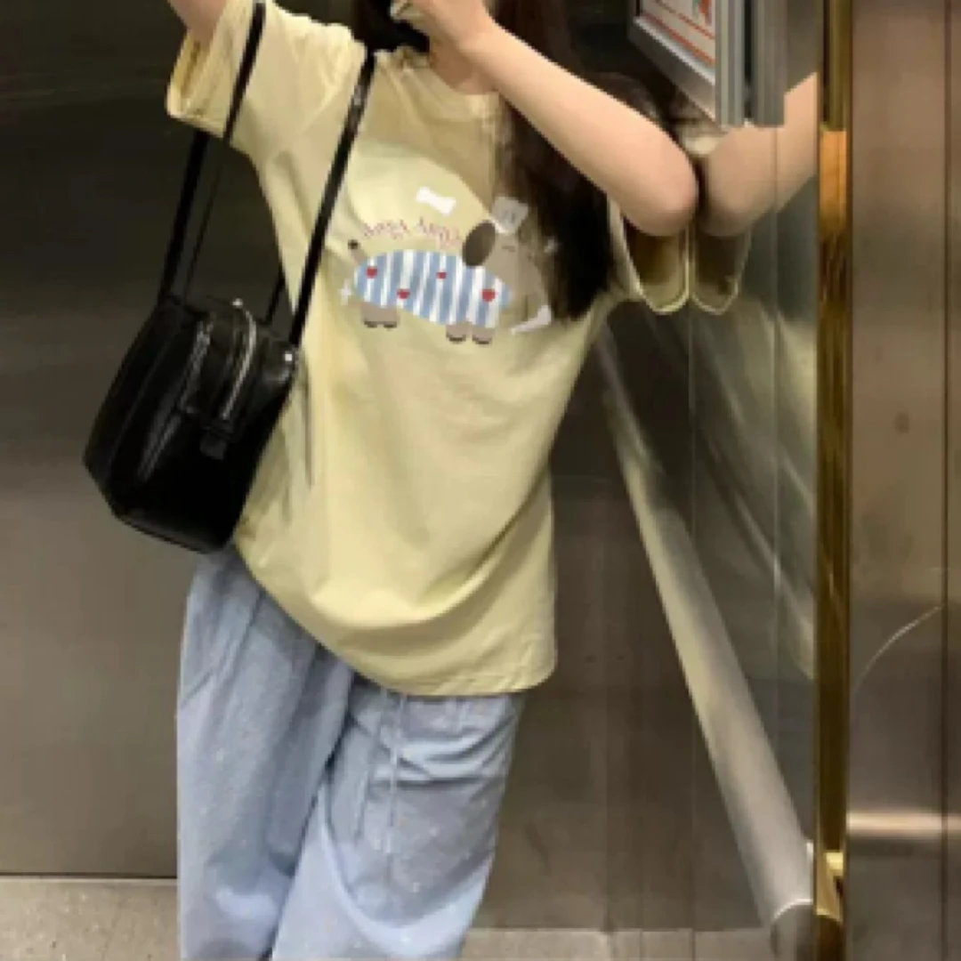 设计感小众卡通狗夏季宽松T恤