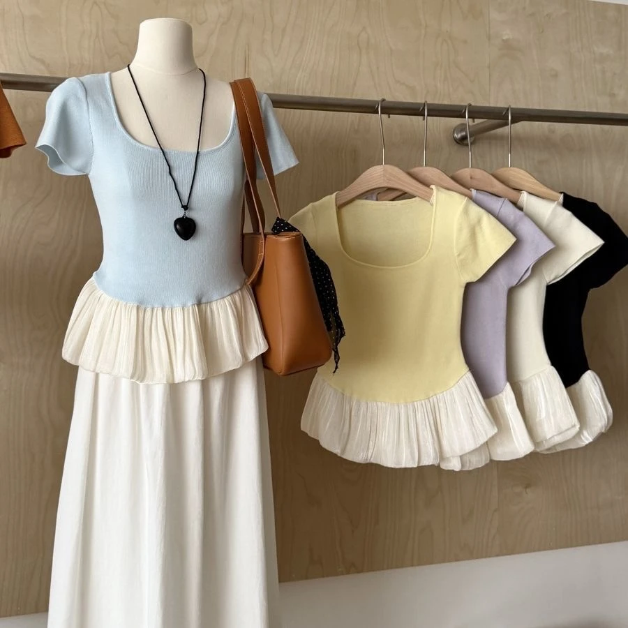 编号（101-200）2025年气质短款女装春夏薄款小香风夏季撞色圆领