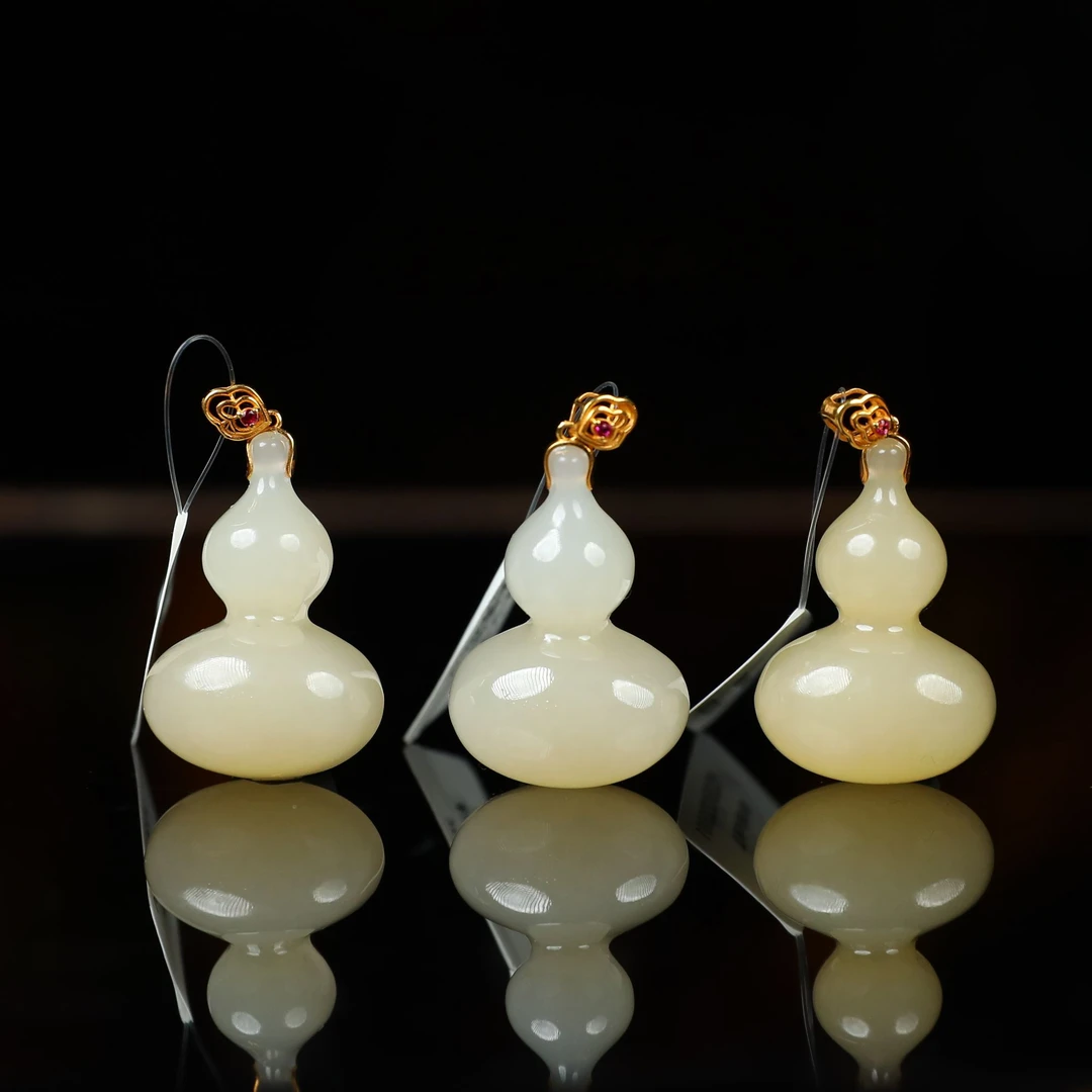 【潮生珠宝】·臻品·和田玉18k金新疆若羌黄玉福禄吊坠多样性发一