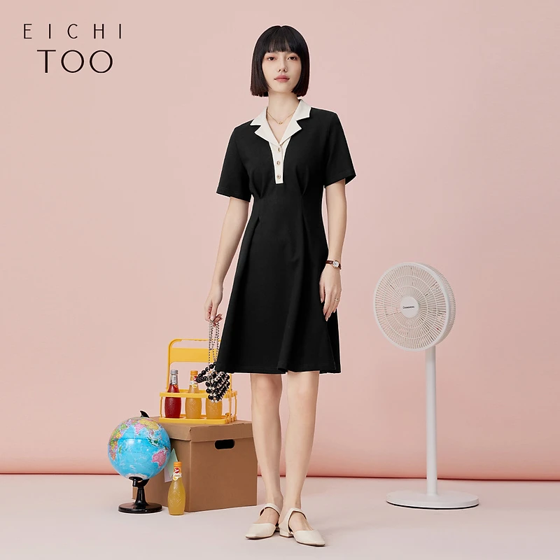 A爱居兔夏季设计感休闲时尚短袖连衣裙EQLBJ2P014A