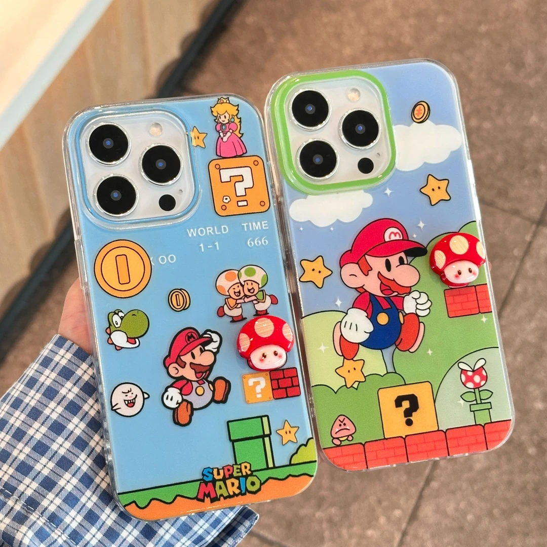 GGBond立体马里奥蘑菇适用iPhone16大孔手机壳华为vivo小米oppo套