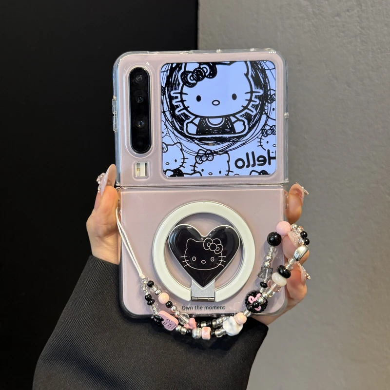 适用华为purax典藏版折叠屏手机壳PuraX紫色爱心kt猫旋转磁吸支架