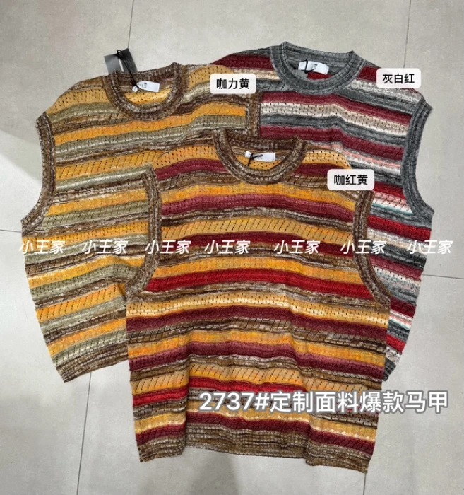 叨叨推荐款#XW#2737#重工彩色宽条马甲 FL