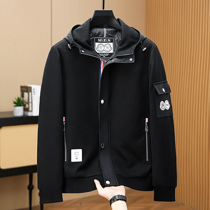 【撤柜款】蒙口柒90%白鸭绒男士针织轻薄羽绒夹克连帽保暖外套