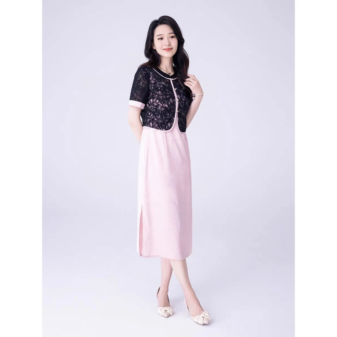 【HT736】连衣裙洋气中老年夏季高贵印花长裙子气质两件夏套裙