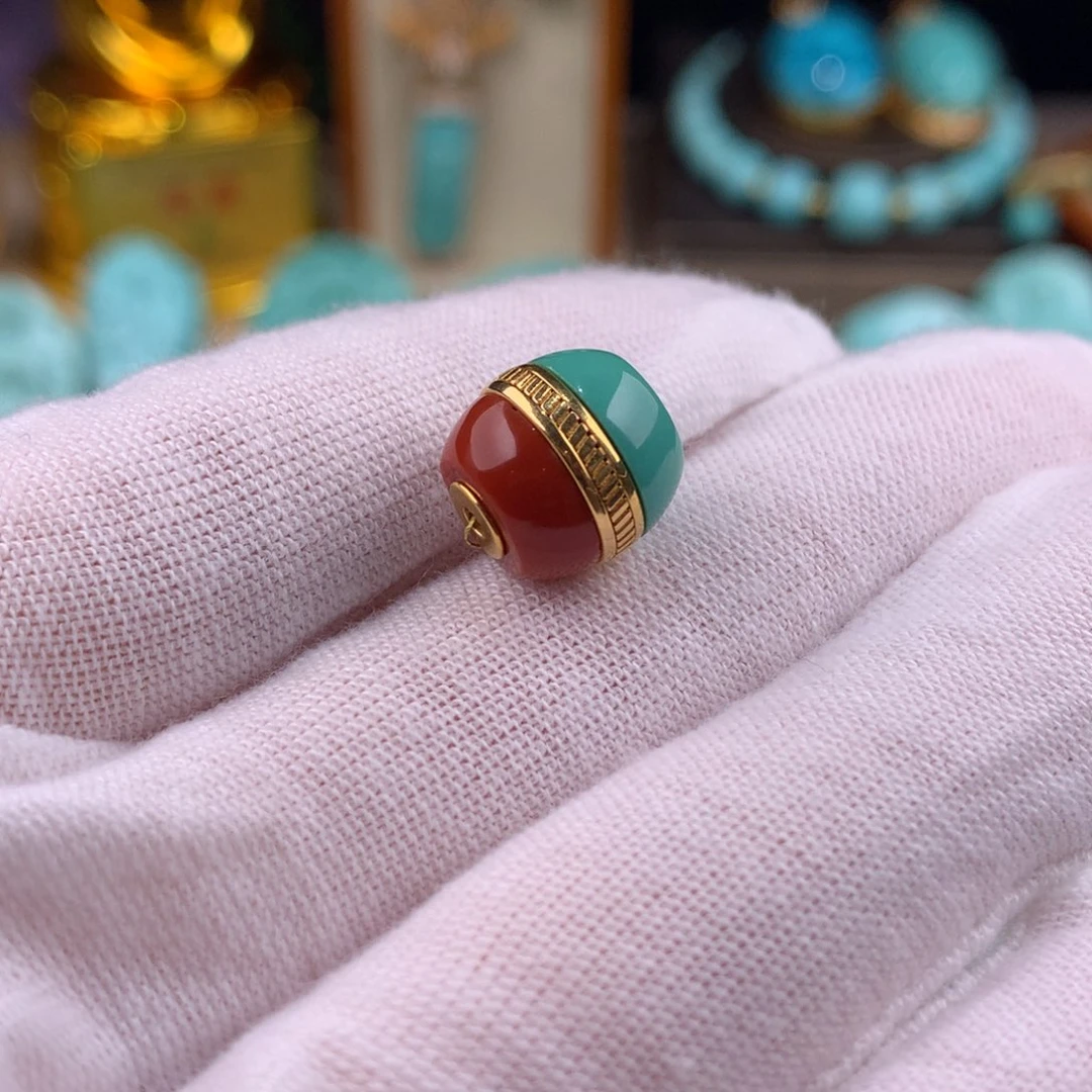 绿松石18K金镶嵌汉堡珠卡11