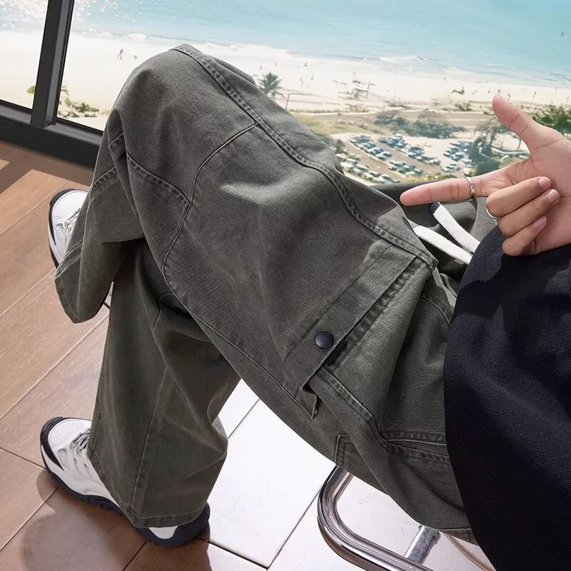 【奥莱折扣】春秋新款薄款阔腿秋季长裤爆款男裤复古工装男士男式