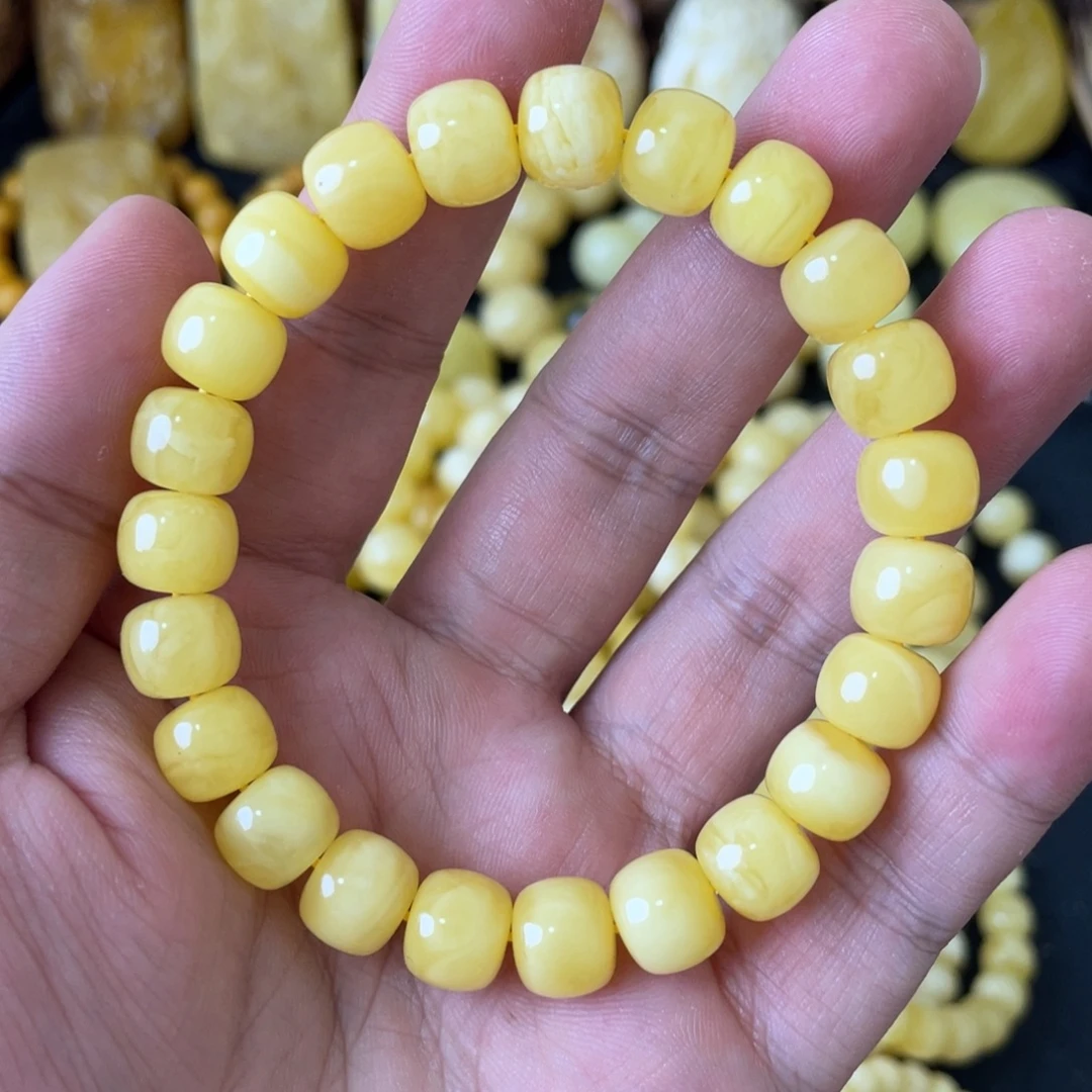 手串琥珀未镶嵌10+俄料浓蜡黄白花精工老型手串（微瑕）