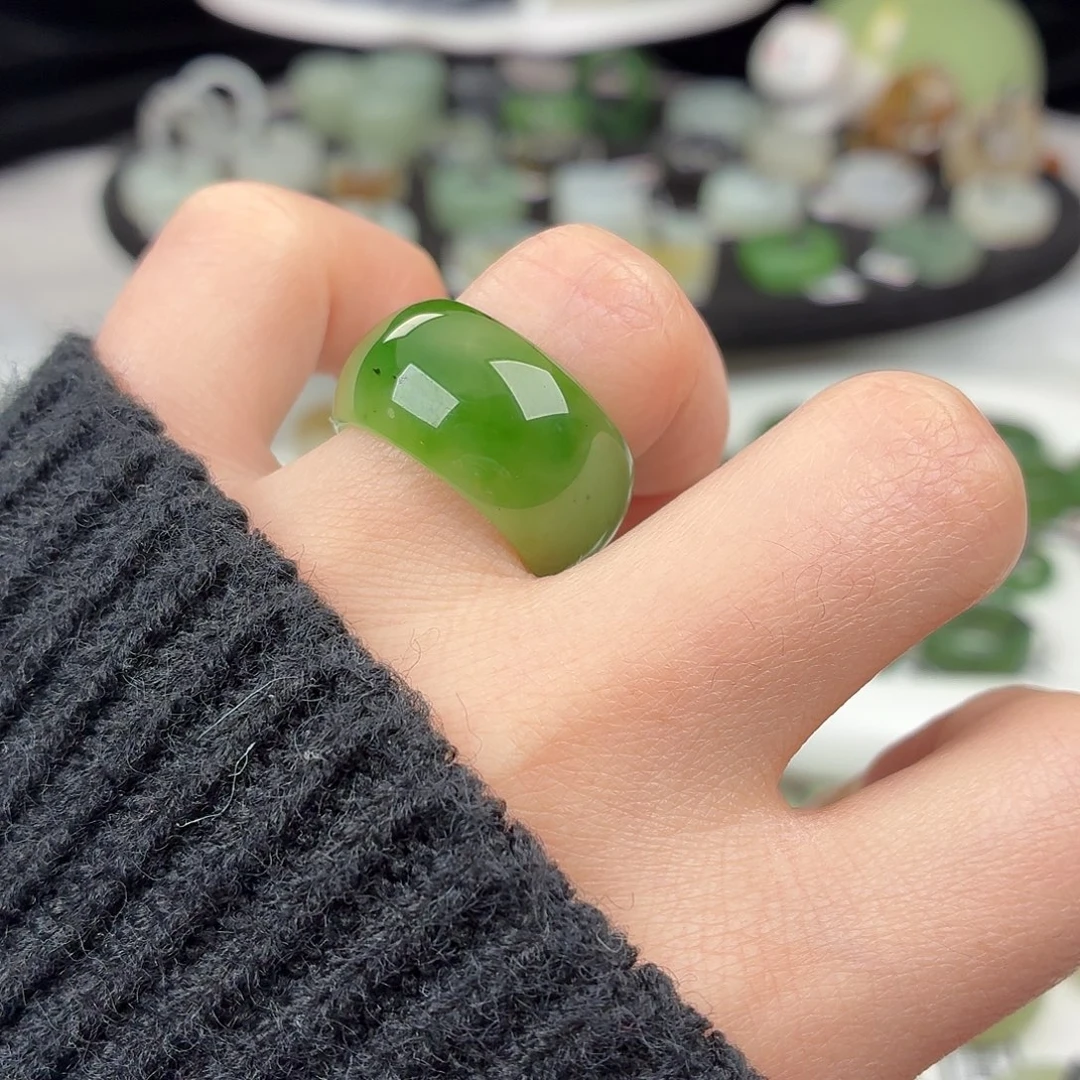 和田玉未镶嵌戒指S84碧玉轮胎17.5