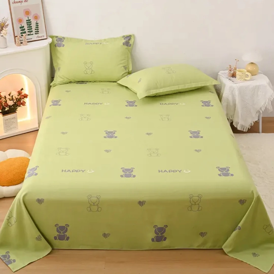 高端精品亲肤棉床单（绿色小熊）200*230