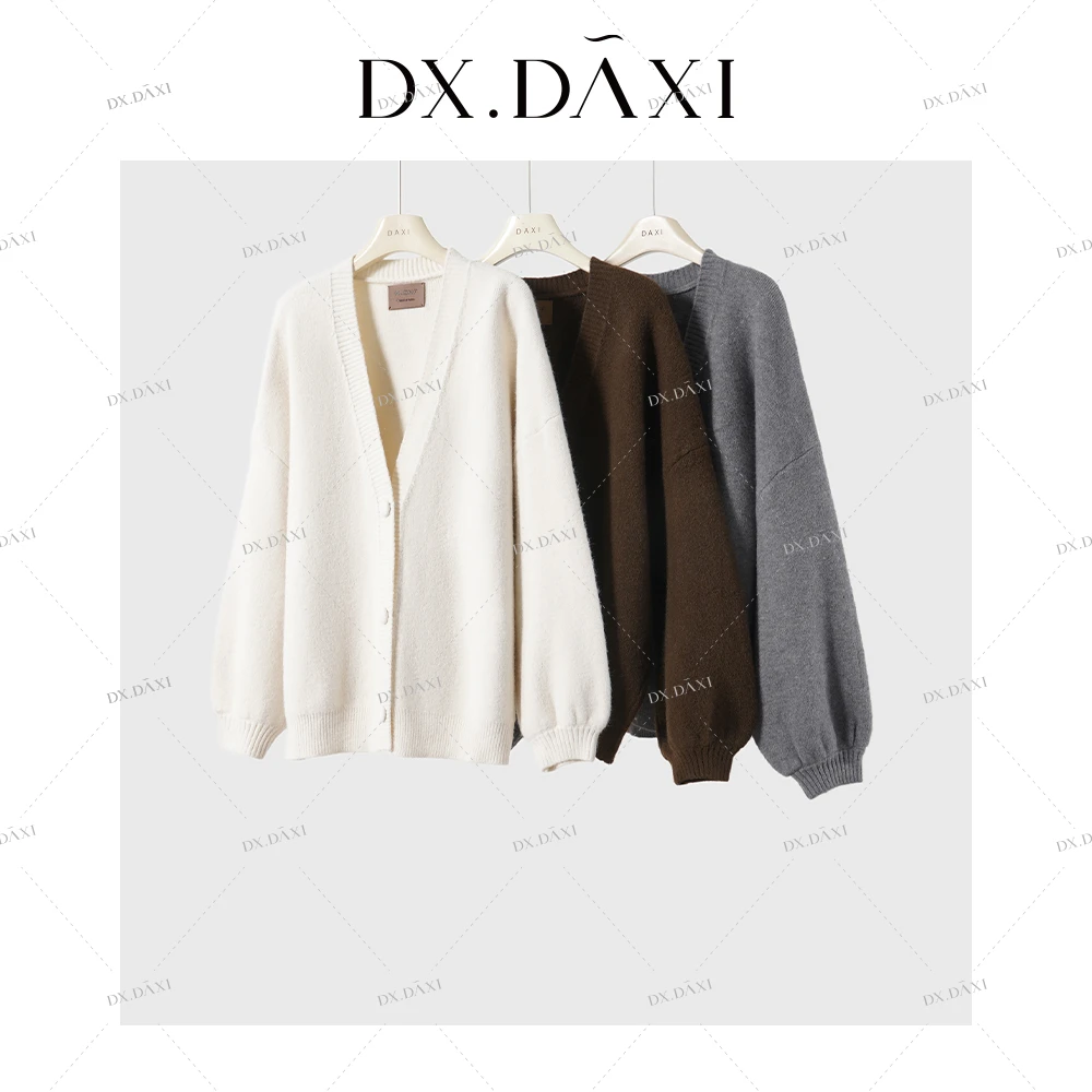 DX.DAXI【休闲逸趣】灯笼袖针织衫女宽松慵懒版气质新款百搭韩版