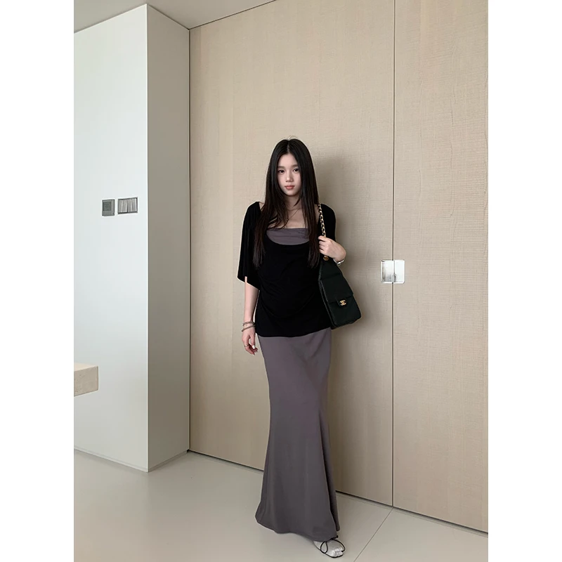 YOKLASS少女家 灰色气质吊带半裙针织衫松弛感三件套 S35094S52