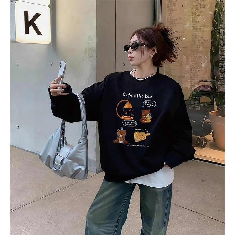 加绒加厚大码胖MM圆领卫衣女秋冬款韩版慵懒风宽松套头长袖上衣潮