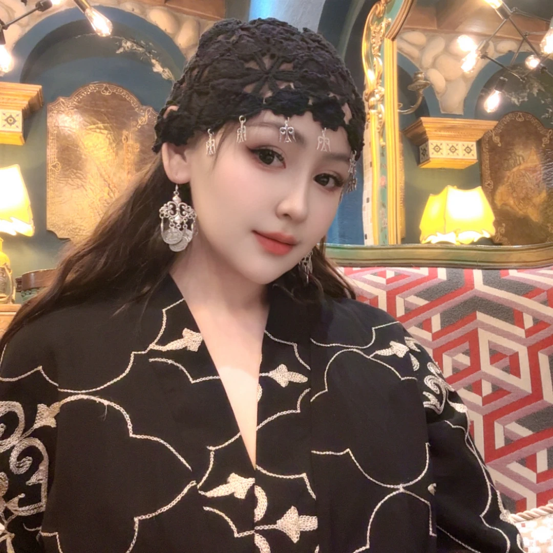 帽子木耳边百搭夏秋冬复古蕾丝网头帽春夏花朵