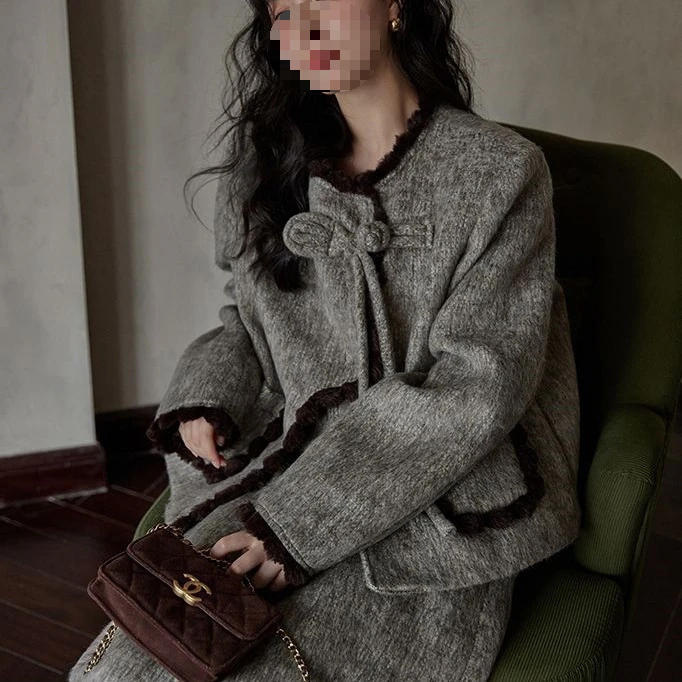 时尚衣橱~2025冬季小香风灰色小个子法式时尚外套半身裙宽松套装