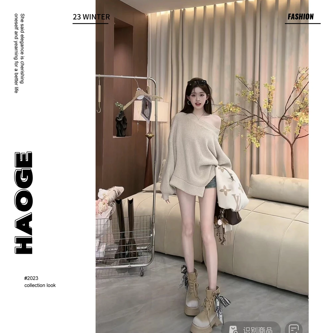 洋洋●露思露肩毛衣Q4MY1448A非对称设计感宽松显瘦百搭毛衣女