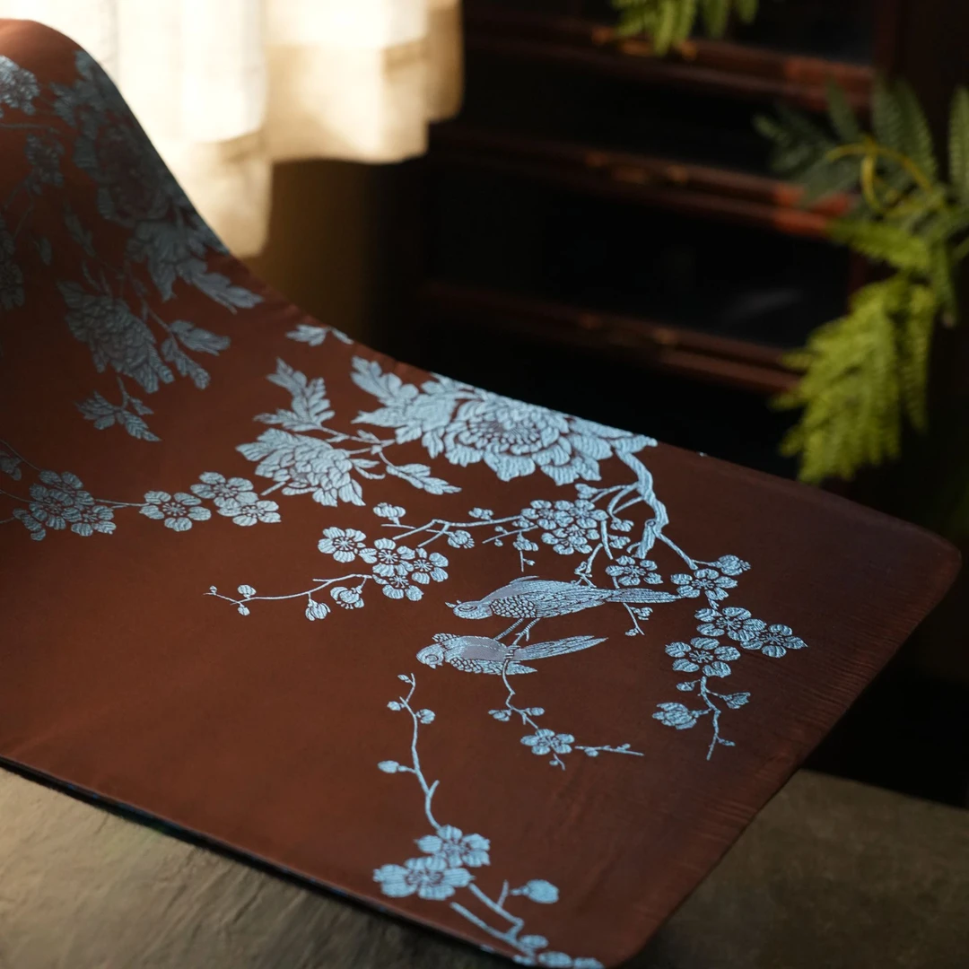 香云纱雀喜牡丹双面茶席67*37.5cm