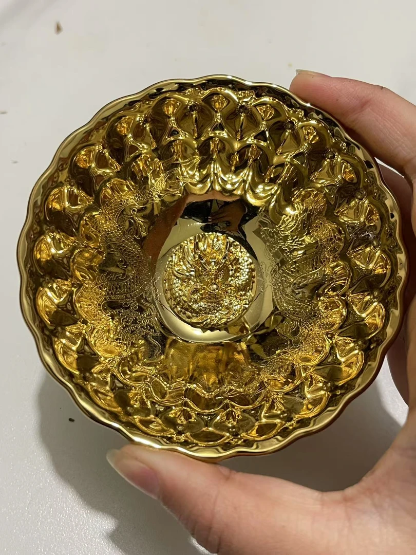 飞龙在天双龙镶嵌金龙葵口创意茶具主人杯