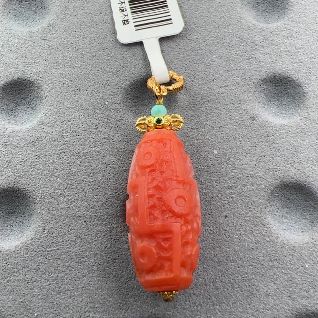 南红玛瑙【红白锦鲤九眼吊坠28*13银S925镶嵌