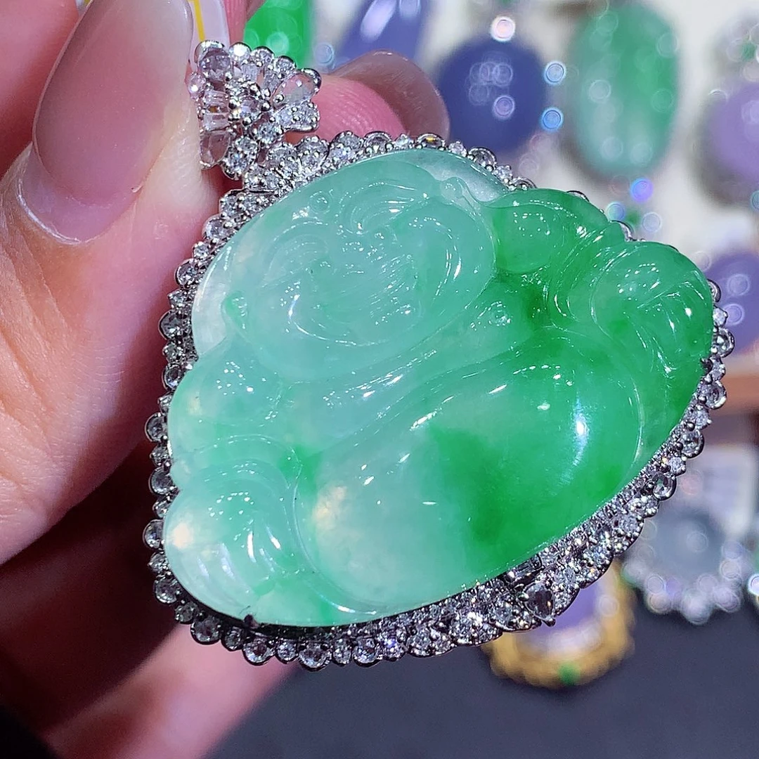 翡翠18K金镶嵌吊坠(不含链)