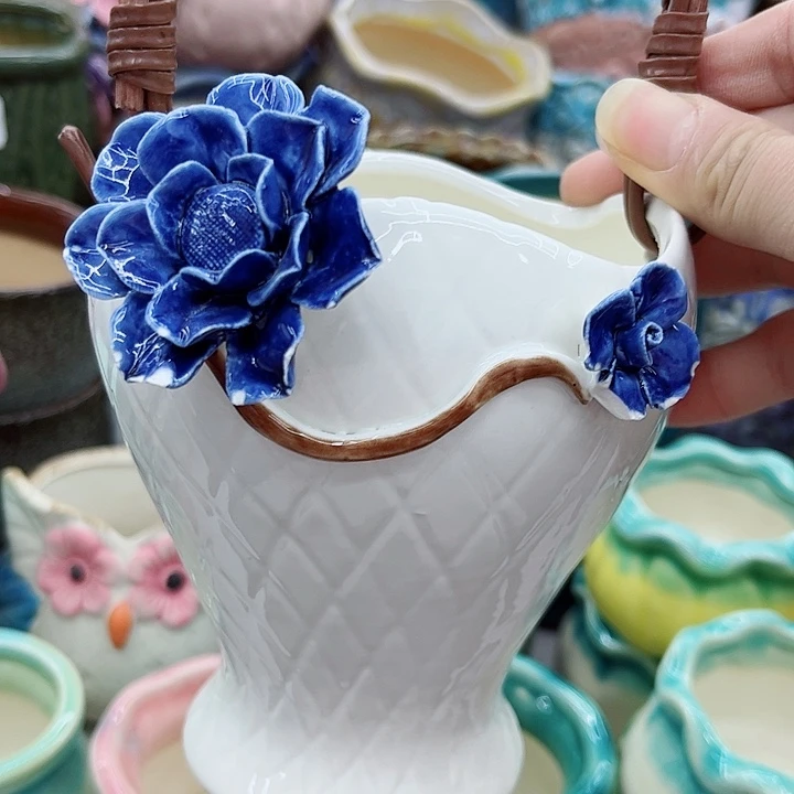 多肉绿植陶瓷花盆9.9包邮，有孔