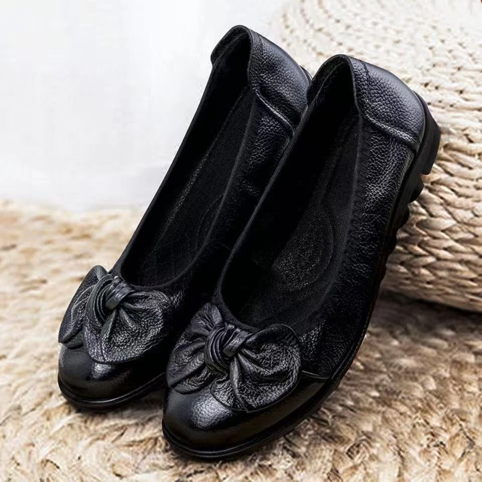 软底蝴蝶结民族风圆头防滑中国风豆豆鞋单鞋妈妈鞋欧若动感风