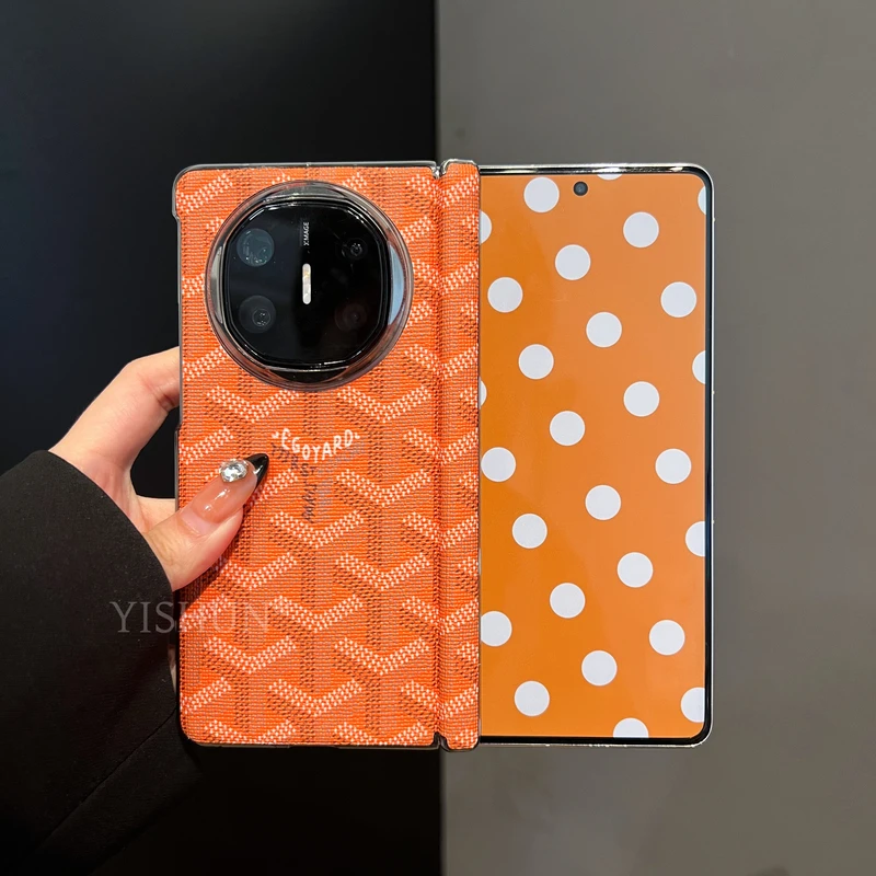 适用华为x6典藏版手机壳折叠屏新款潮牌字母matex5轻奢狗牙纹中轴