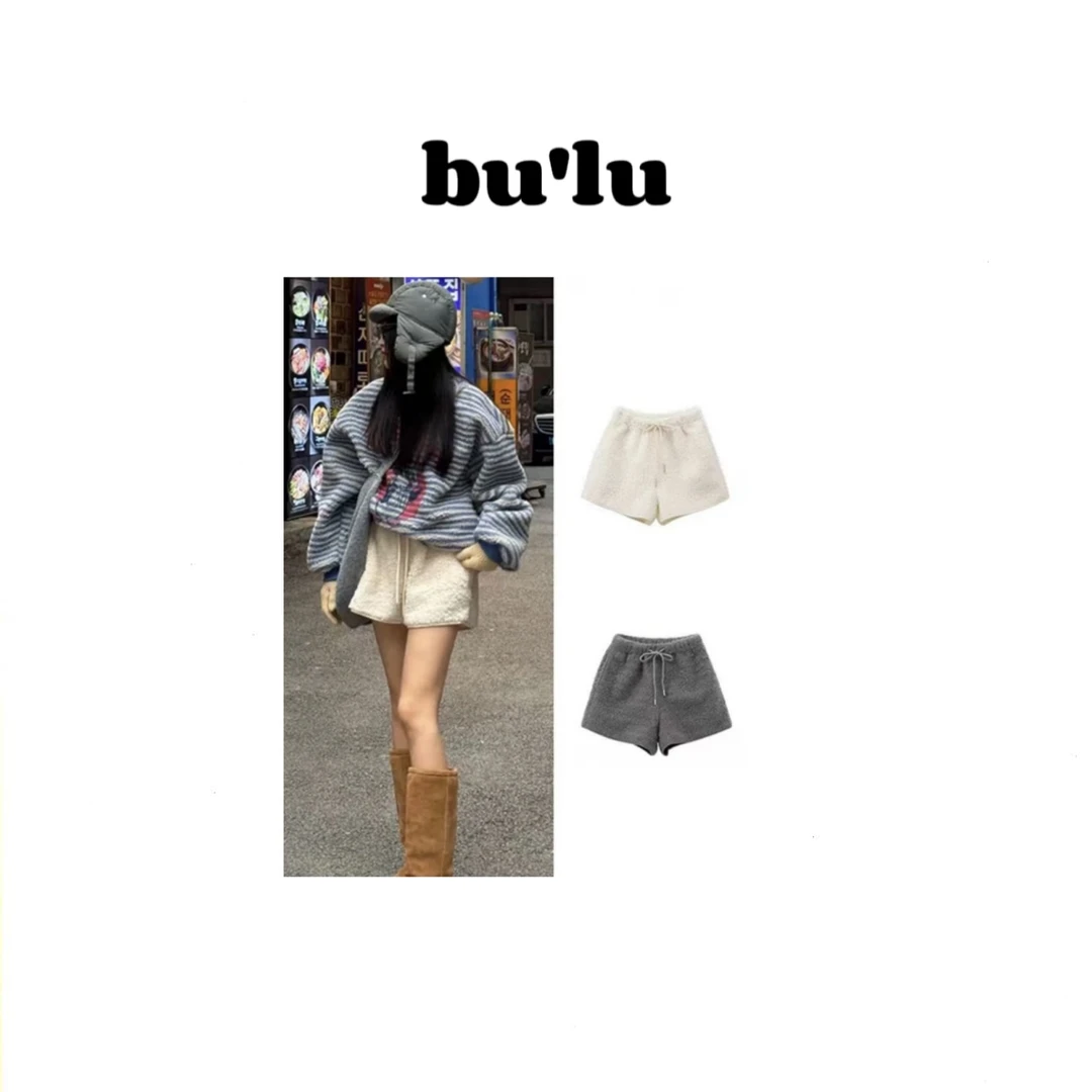 bu'lu“首尔印象”~韩单~休闲韩版泰迪泰迪卷宽松加绒裤