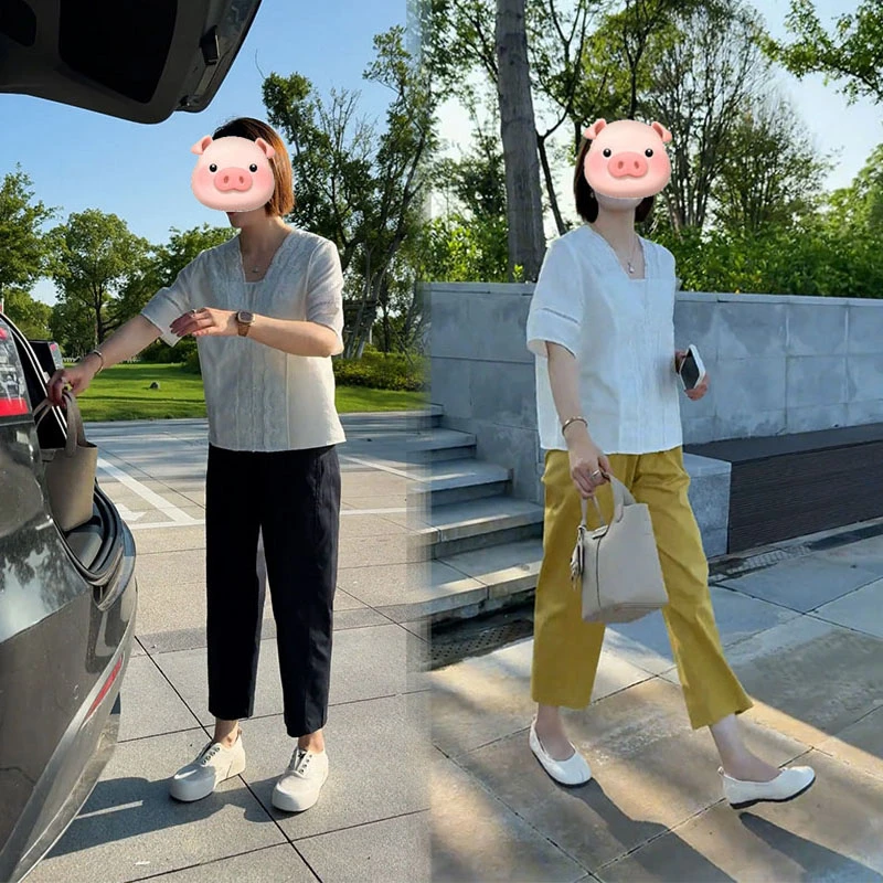 夏装设计感超火减龄气质轻熟风提花刺绣短袖上衣休闲九分裤两件套