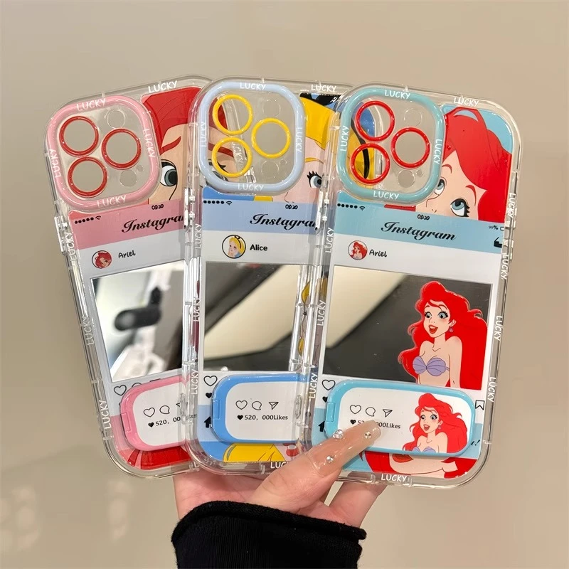 爱丽儿镜子支架适用苹果16手机壳新款华为vivo小米15OPPO潮流防摔