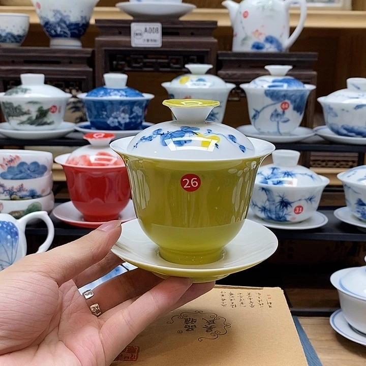 手绘葫芦盖碗160cc釉下彩微瑕福利款