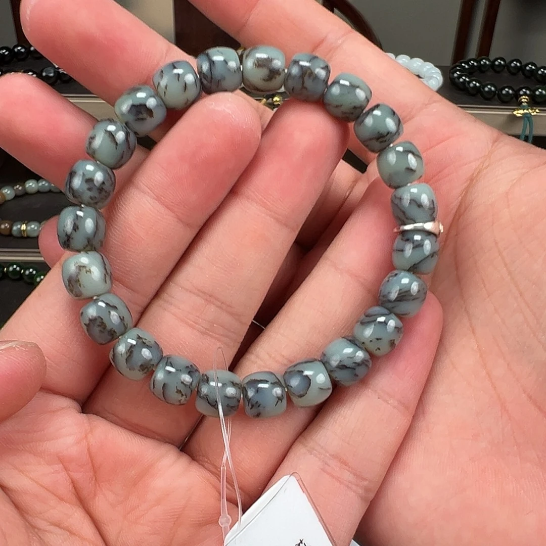 和田玉未镶嵌手链卡9mm水草