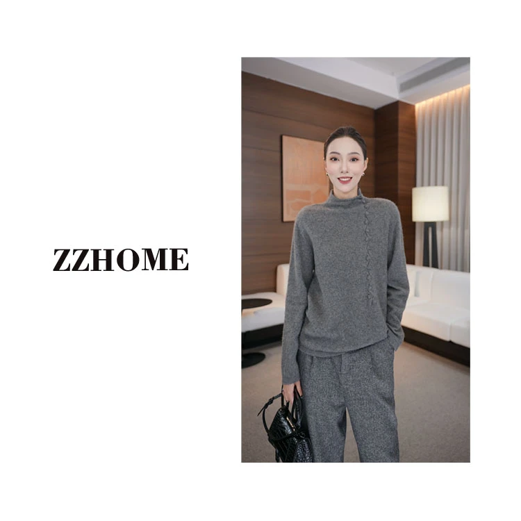【ZOZO HOME】“蒹葭”系列山·羊·绒半立领绒感包扣毛衣q170281p