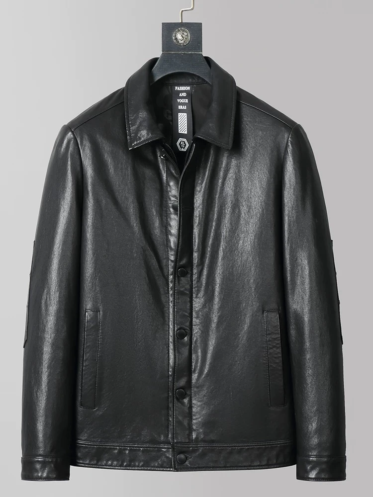 2024新款海宁真皮男士头层牛皮商务皮衣翻领夹克外套