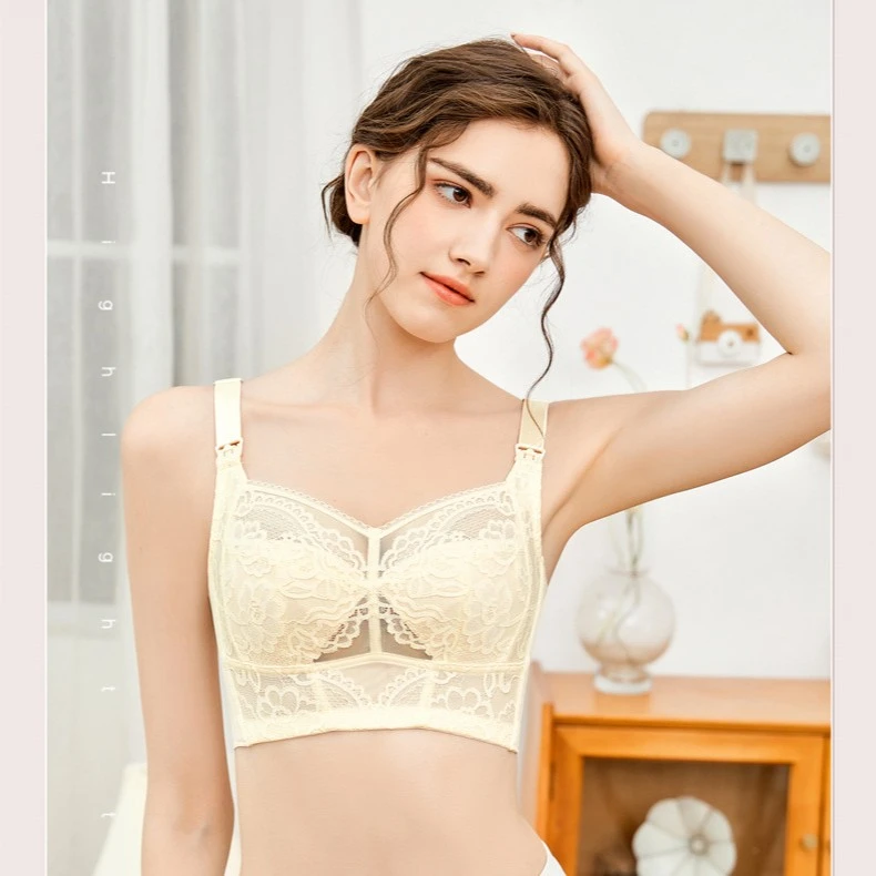 大码哺乳内衣超薄杯无钢圈大胸显小喂奶文胸调整型上托收副乳