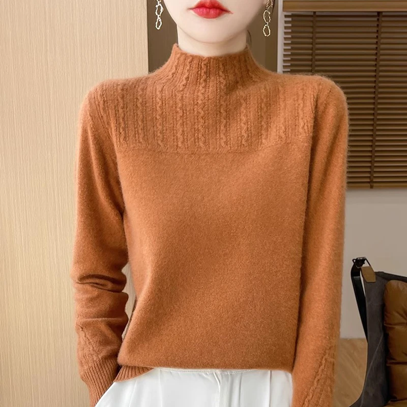 半高领100纯羊毛衫女士百搭洋气时尚打底衫宽松秋冬羊绒针织毛衣