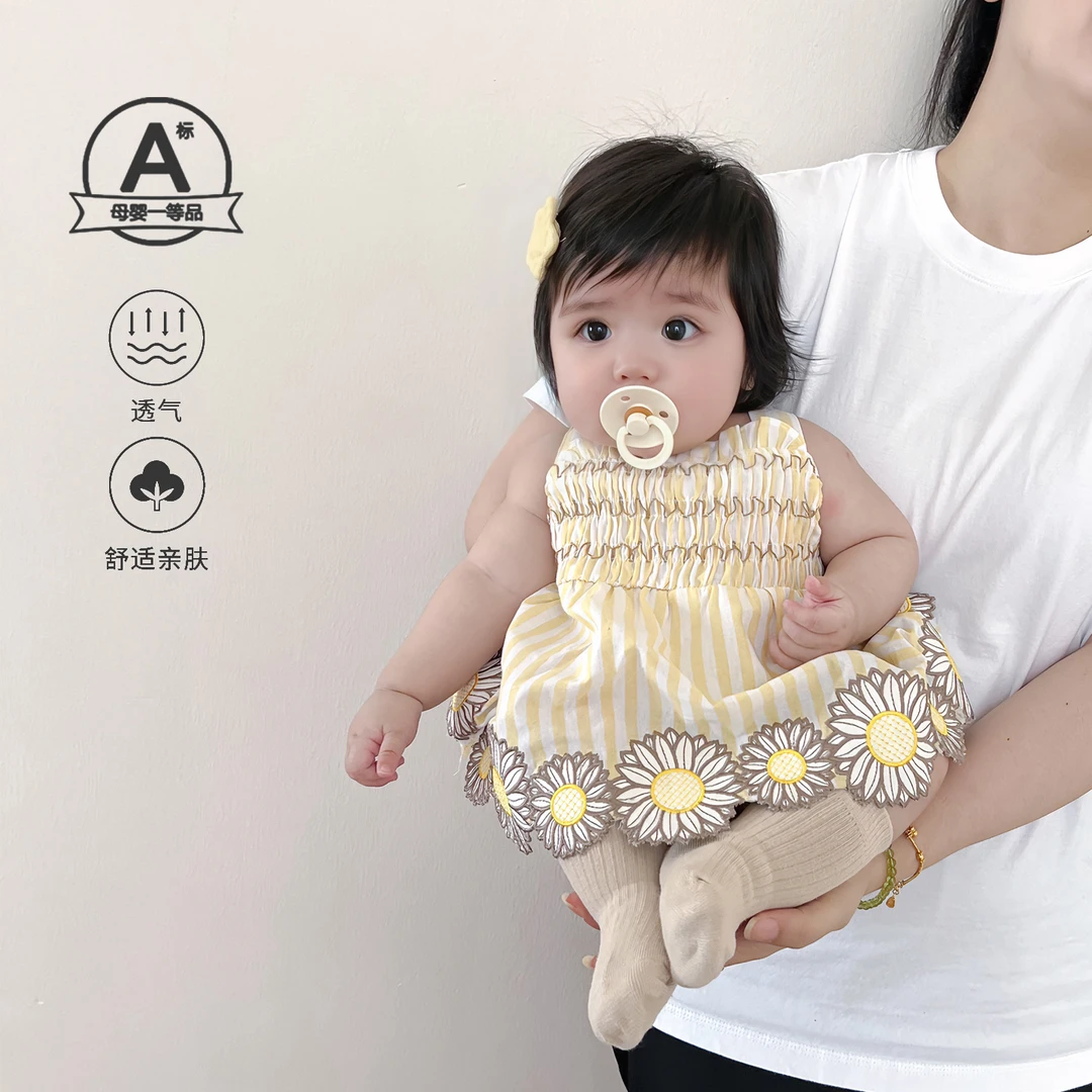 夏季婴儿衣服薄韩系吊带刺绣公主连衣裙周岁百天宝宝女童哈衣裙子
