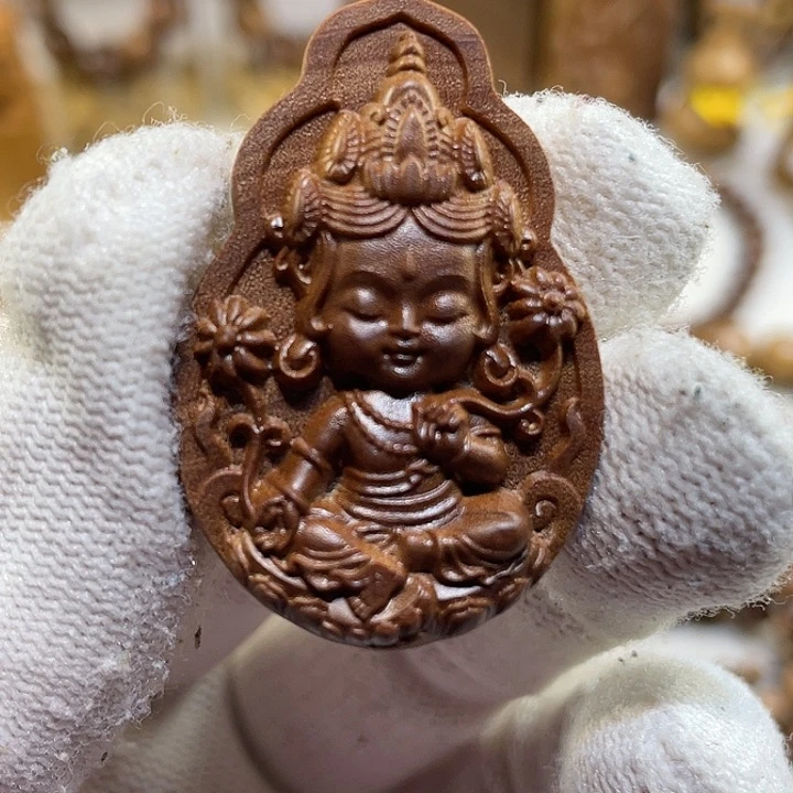 檀香木吊坠老山檀香度母精工蕉糖甜