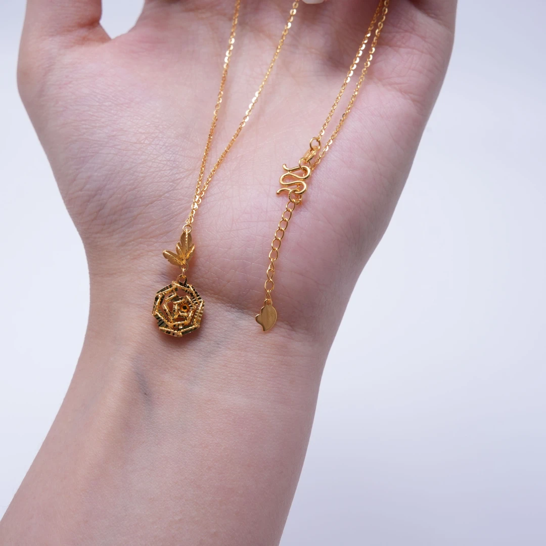 【金项链】炫彩带叶玫瑰套链黄金5G足金999精致百搭通勤零附加