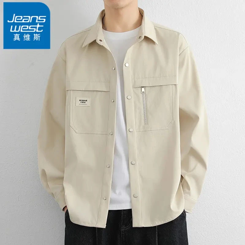 真维斯百搭休闲长袖衬衫外套男2025秋季美式痞帅工装复古高街衬衣