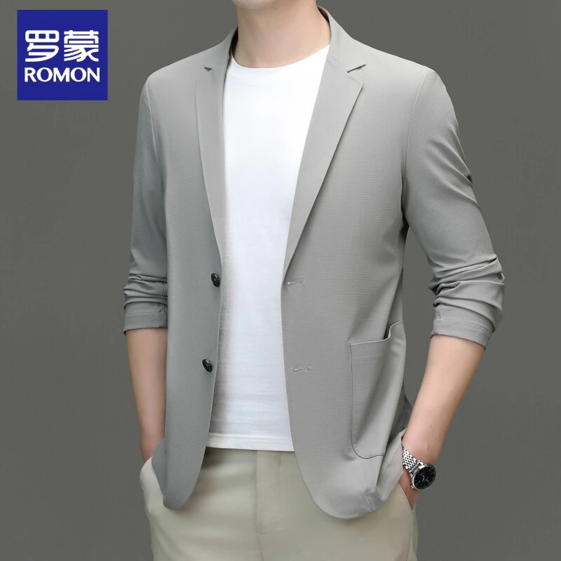 罗蒙冰丝西服男款男士夏季新款休闲免烫西装外套商务单西轻奢上衣