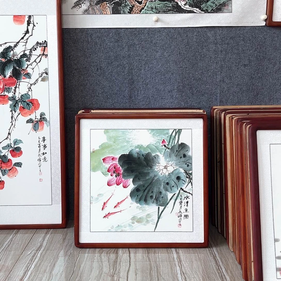 国画书画作品带框63×63厘米