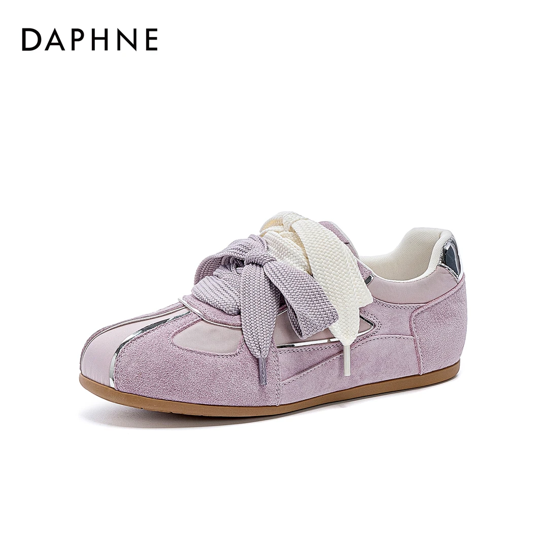 达芙妮2025年春季新款双色系带平底圆头舒适仙女风清新风德训鞋