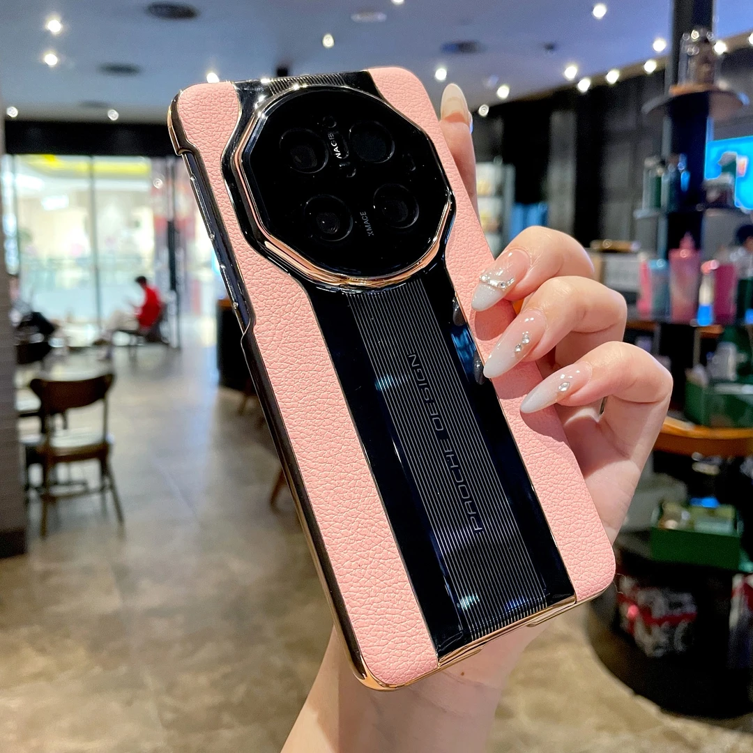 樱花粉荔枝皮纹保时捷适用华为mate70rs手机壳高端奢华网红男女款